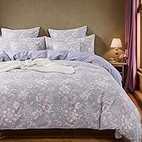 Vista 16 de FADFAY Juego de funda de edredón, ropa de cama floral elegante, beige desgastado con pájaros y flores, juego de funda de edredón vintage de granja