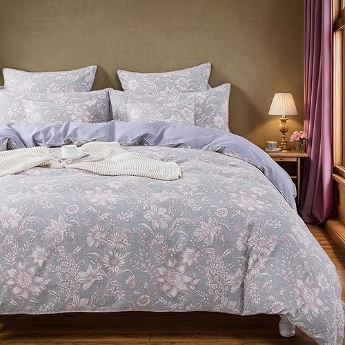 Miniatura 16 de FADFAY Juego de funda de edredón, ropa de cama floral elegante, beige desgastado con pájaros y flores, juego de funda de edredón vintage de granja