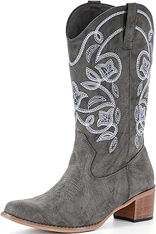 IXUWide Calf Cowboy Boots For Women Pointy Toe Women's Western Boots Cowgirl Boots Mid Calf Boots