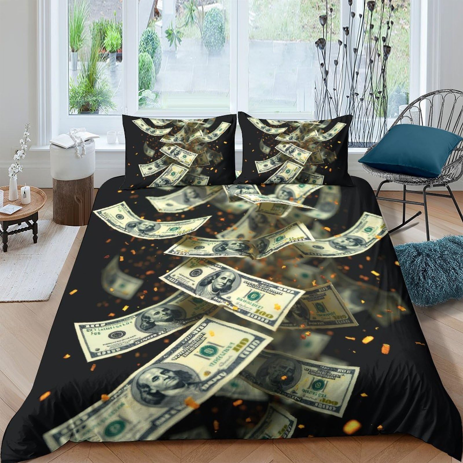 Ctjqhvkz Style-7 3D Printed Money Pattern Fitted Sheet Microfiber Soft Bedroom Decor Dollar Bill Bed Cover For Home Guest Room Single（135X200cm）