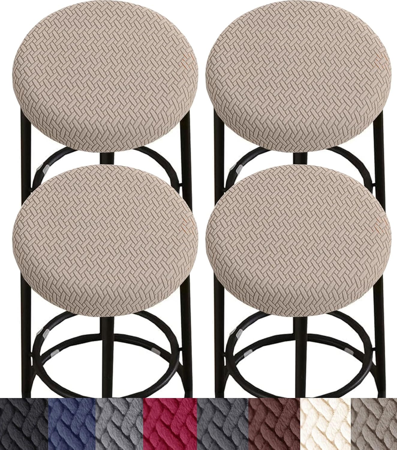 ANWUCHEN Stool Covers Round,4PCS Stretch Round Bar Stool Covers Khaki