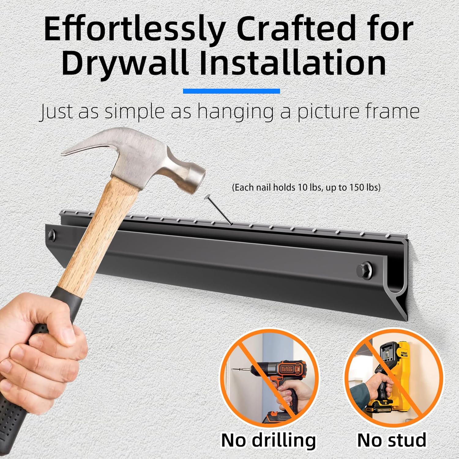 Auoace Studless Drywall TV Mount for 32 to 75 inch Television, No Drill TV Wall Mount Holds 150 lbs, Flat Wall Mount TVs Bracket, Max VESA 600x400mm, No-Stud Required, Easy Install with All Hardware