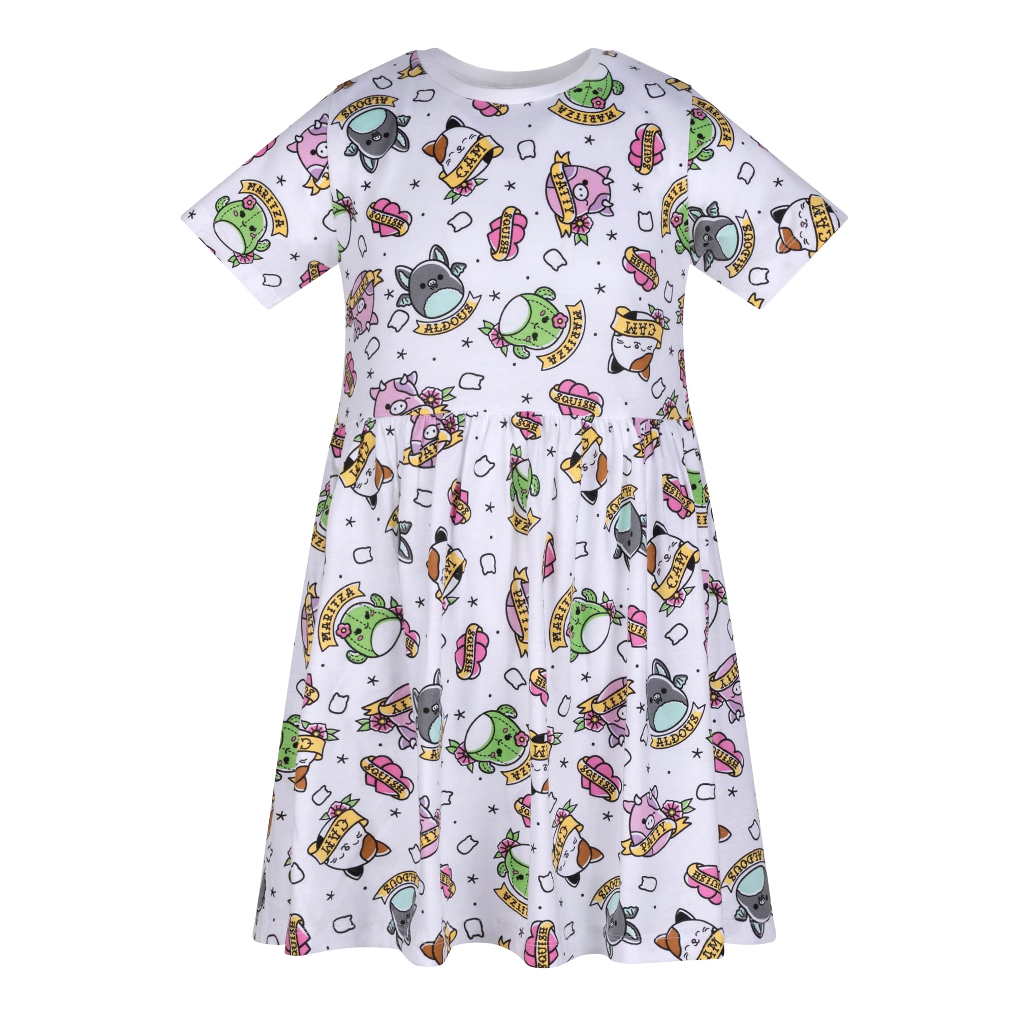 Squishmallows AOP Day Dress, 100% Cotton, Casual Dress, 13-14 Years: 164cm, White