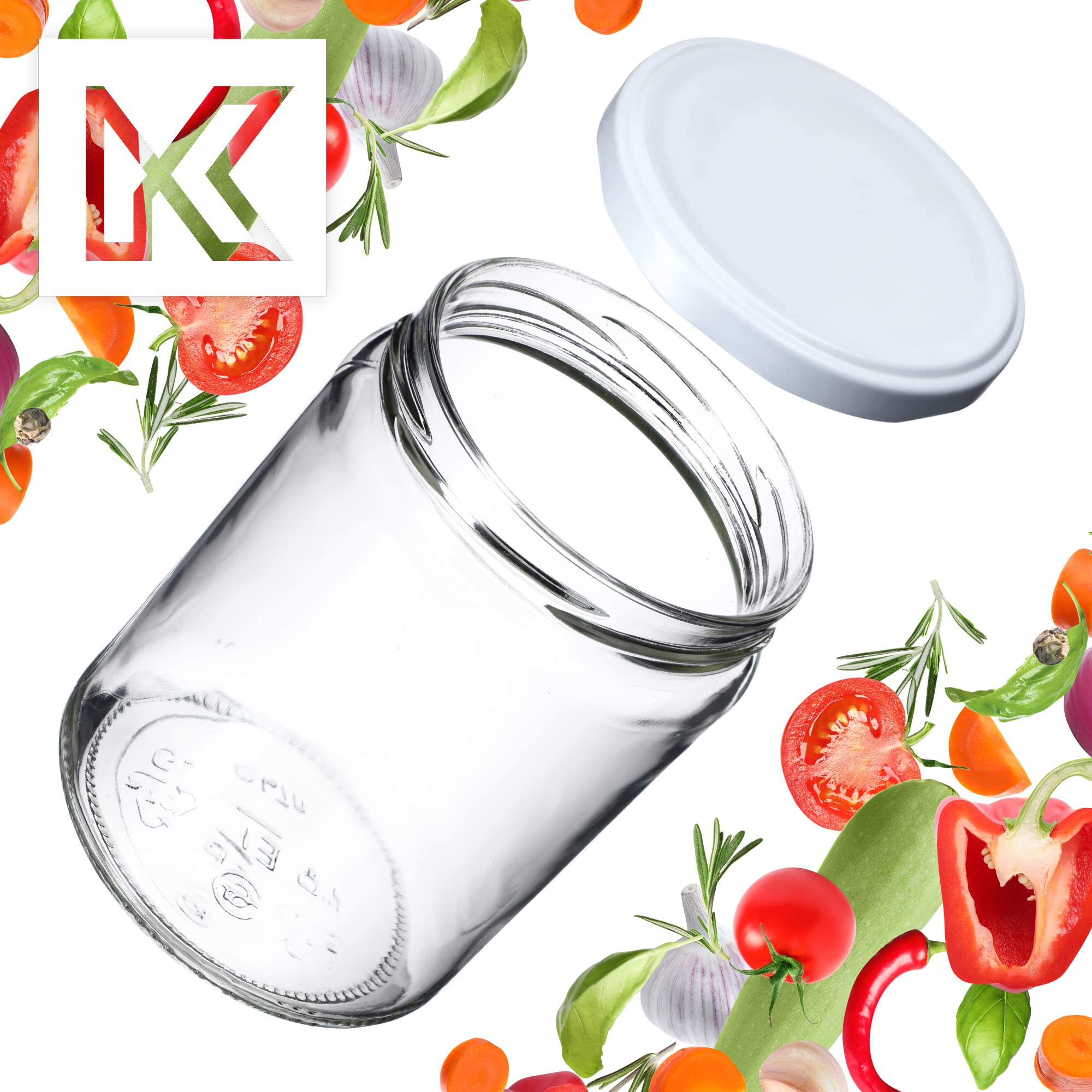 KADAX Weckgläser 540 ml - Botes Herméticos Tarros de Conservas Tarro Vidrio para Tapa de Rosca, Cristal, Mermelada, Tarro de Conserva, Tarros Redondos (Blanco, 48 Unidades)