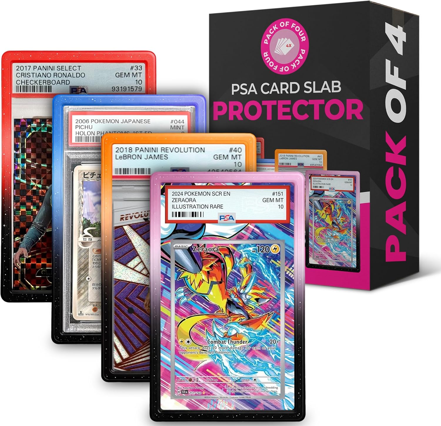 SUPERLIT PSA Gradient Slab Bumper 4 Pack Multi-Color - Guard for PSA Card Protection (Multi Pack 1)