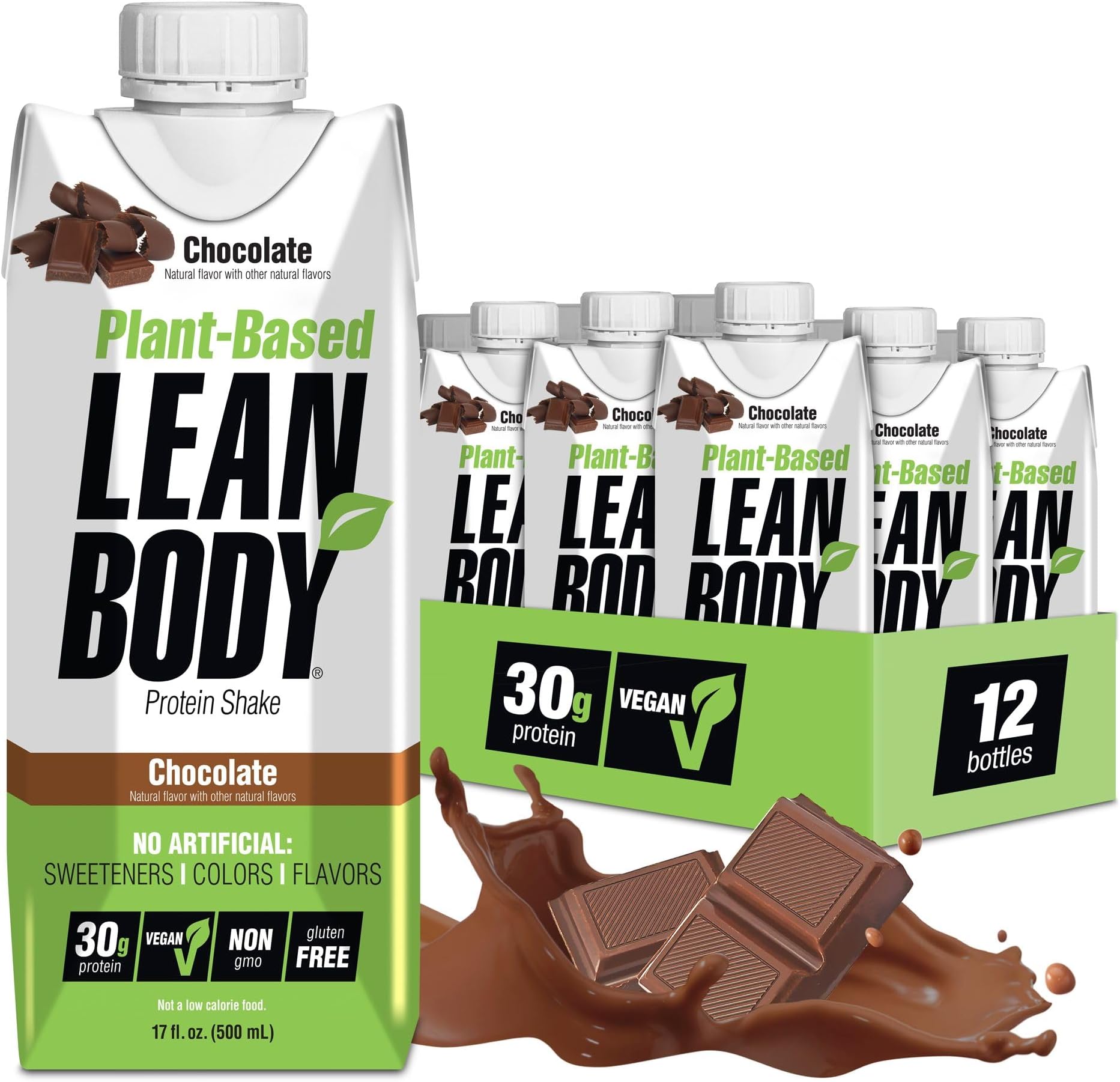 Lean Body Ready-to-Drink, Plant-Based Vegan Chocolate Protein Shake, 30g Protein, No Artificial Flavors, Sweeteners or Colors, Non GMO, Gluten Free, Pea & Rice Blend (Pack of 12)