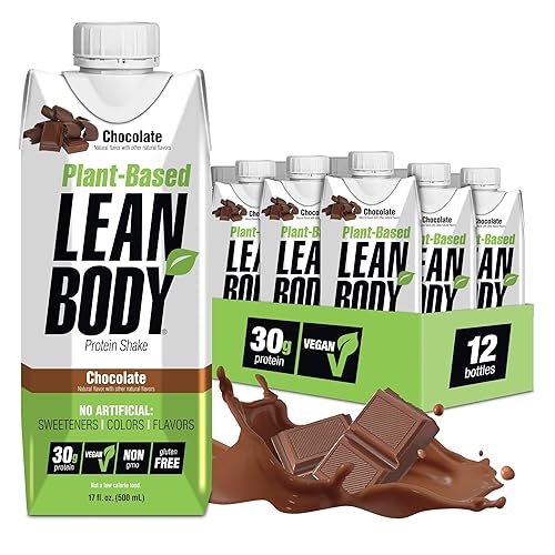 Lean Body Ready-to-Drink, Plant-Based Vegan Chocolate Protein Shake, 30g Protein, No Artificial Flavors, Sweeteners or Colors, Non GMO, Gluten Free, Premium Pea & Rice Blend (Pack of 12) - Vegan Chocolate - 17 Fl Oz (Pack of 12)