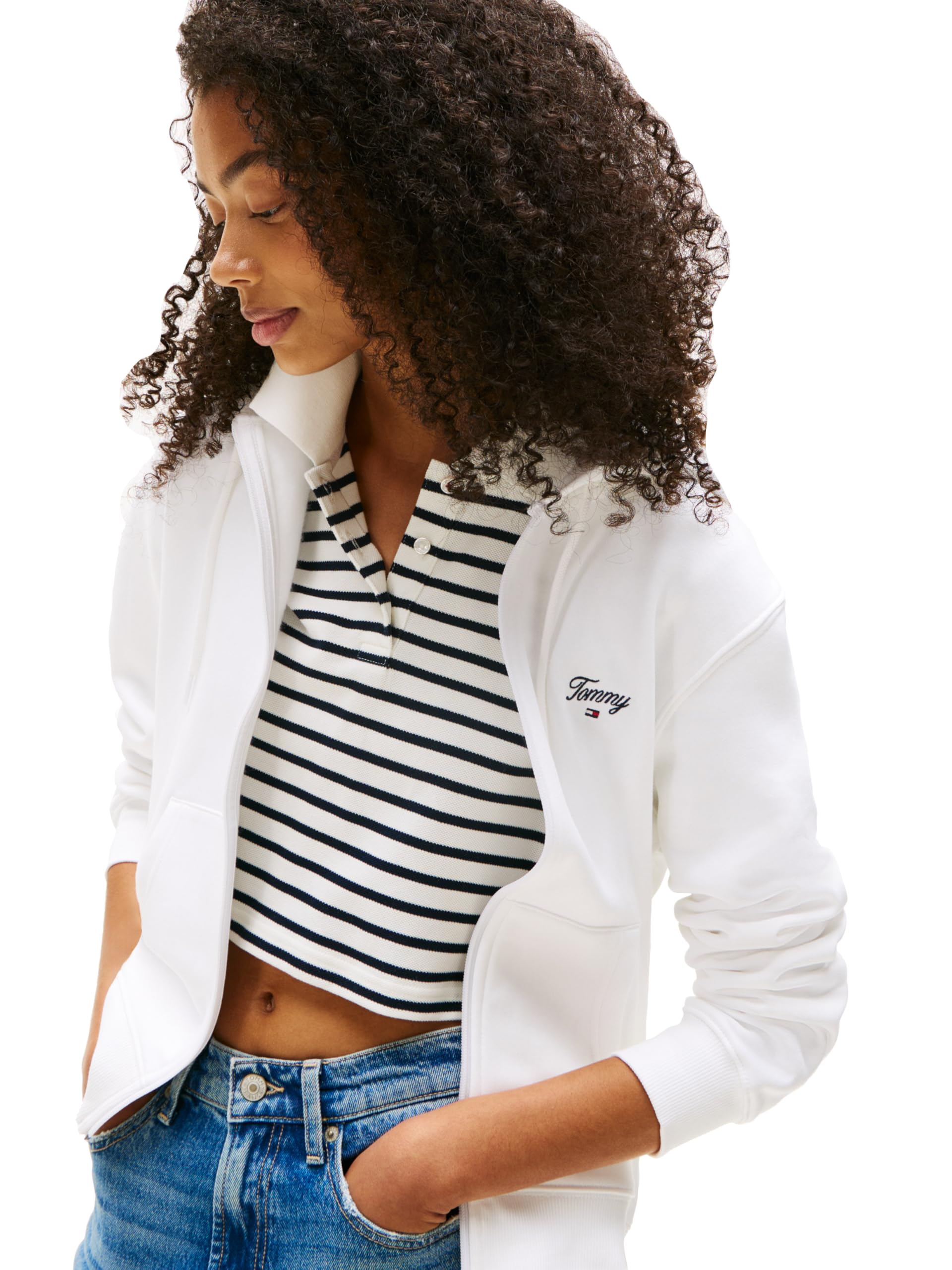 Tommy Jeans Damen Medium Weight Zip Up Hoodie with Script Logo and Drawstring Kapuzenpullover (1er Pack)