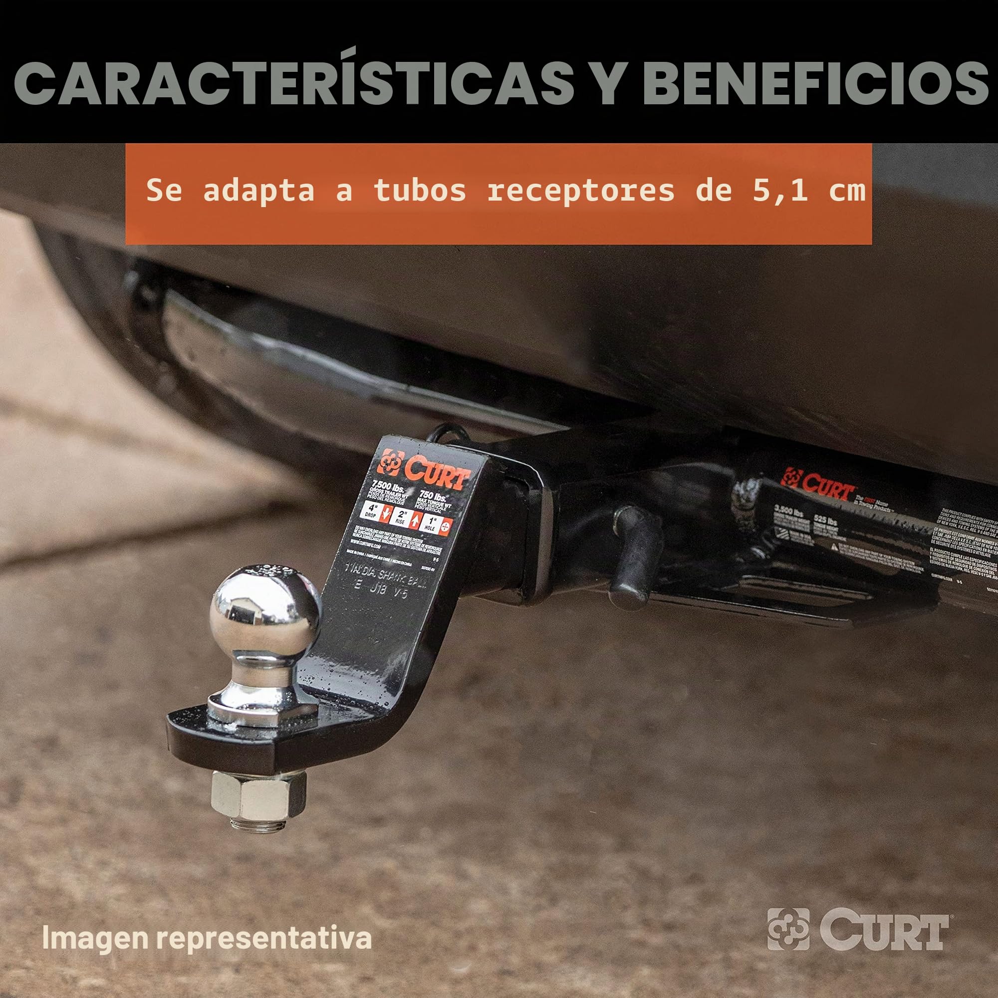 Curt 45056 - Soporte de Enganche de Remolque con Bola y Pin de 2 Pulgadas, se Adapta a Receptor de 2 Pulgadas, 7 Libras, caída de 4 Pulgadas