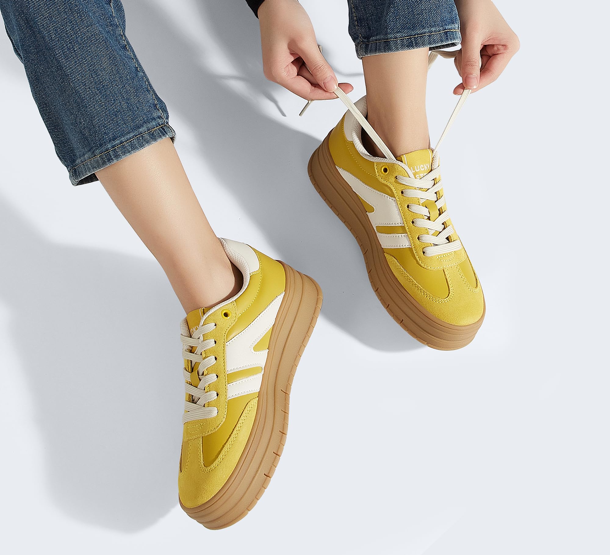 LUCKY STEP Plateau Sneaker Damen - Keilabsatz Leinwand Retro Niedriger Schaft Bequem für Alltag
