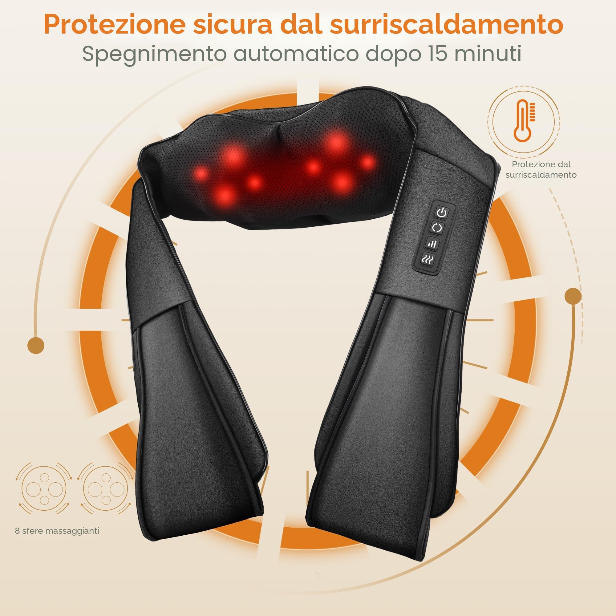 Brelley Massaggiatore per Cervicale, Massaggio Termico 3D, Massaggiatore Cervicale per Alleviare il Dolore Muscolare, in Pelle PU, Regalo per Donne e Uomini