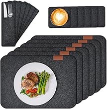 Tischset Platzset, 18er Set Tischsets Abwaschbar Platzsets: 6 Tischsets, 6 Glasuntersetzer, 6 Bestecktaschen - Anthrazit Eckige Platzdeckchen, Telleruntersetzer, Filzset