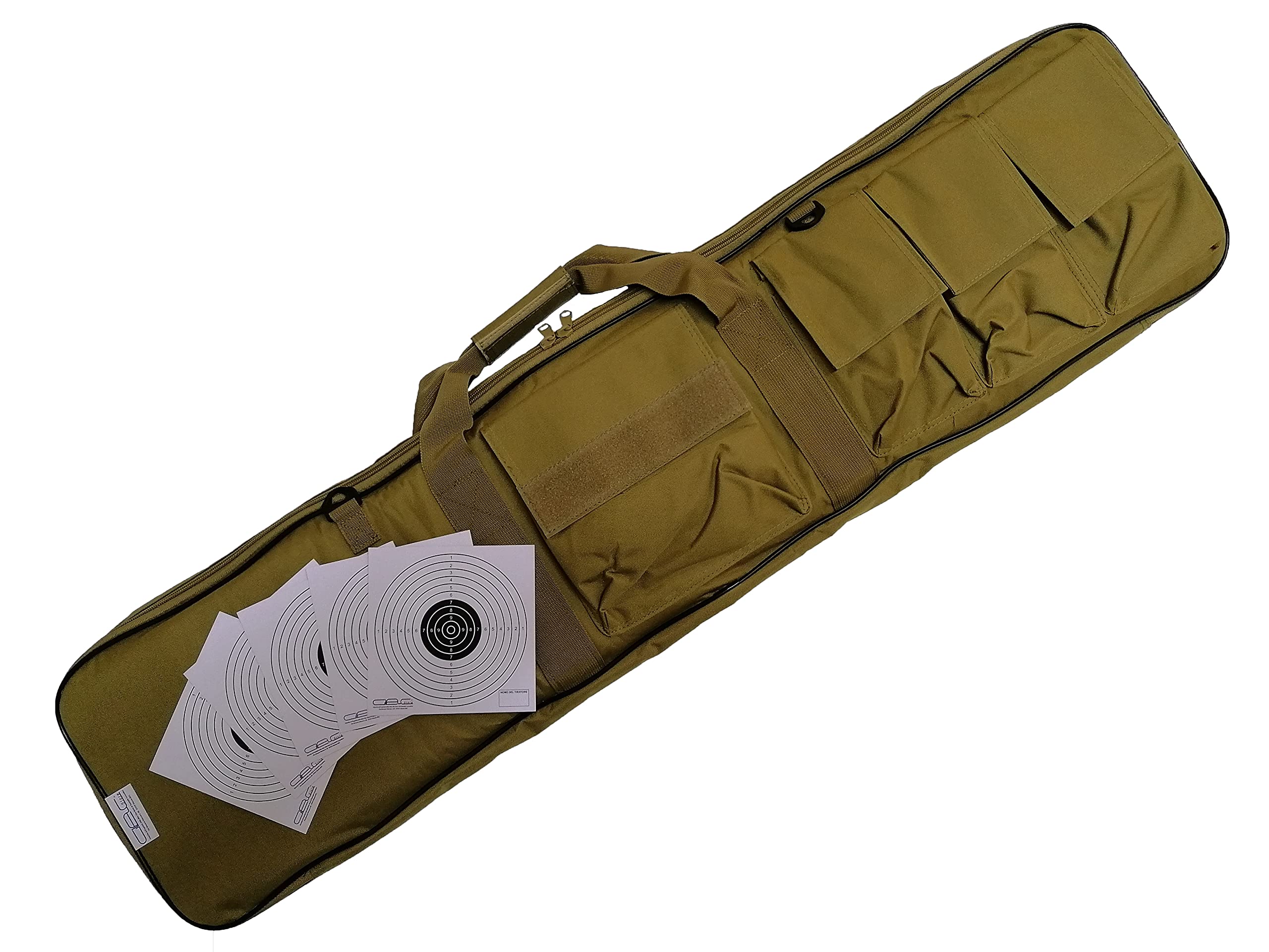 Borsa Porta Fucile Sacca Custodia Softair Soft Air Caccia con Tasche ed Imbottitura Colore Tan Militare 109 cm Capiente Grande e Bersagli in Cartoncino