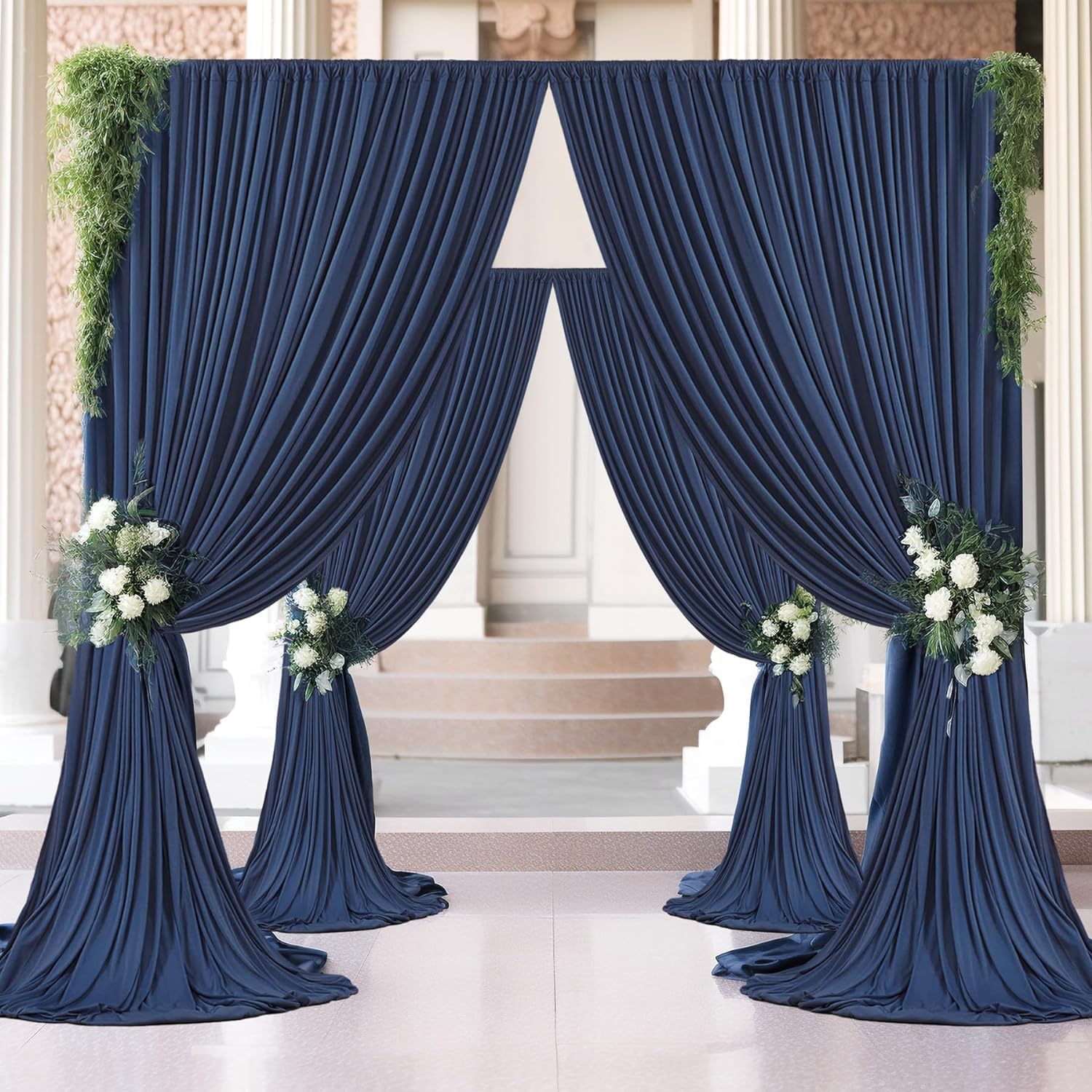 Tenda di sfondo blu marina 6×3 m, decorazione per matrimonio festa compleanno laurea anniversario parete fotografica sfondo, 4 pannelli 1,5×3 m tende marine morbide setose senza pieghe per fondali