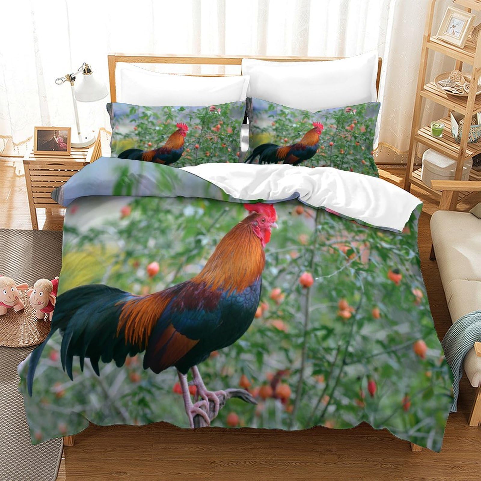 P1s9u7w5y Gallic Rooster Country Style 3D Printed Rooster Duvet Cover Set 3Pcs Microfiber Farm Animal Bedding Set Double（200X200cm）
