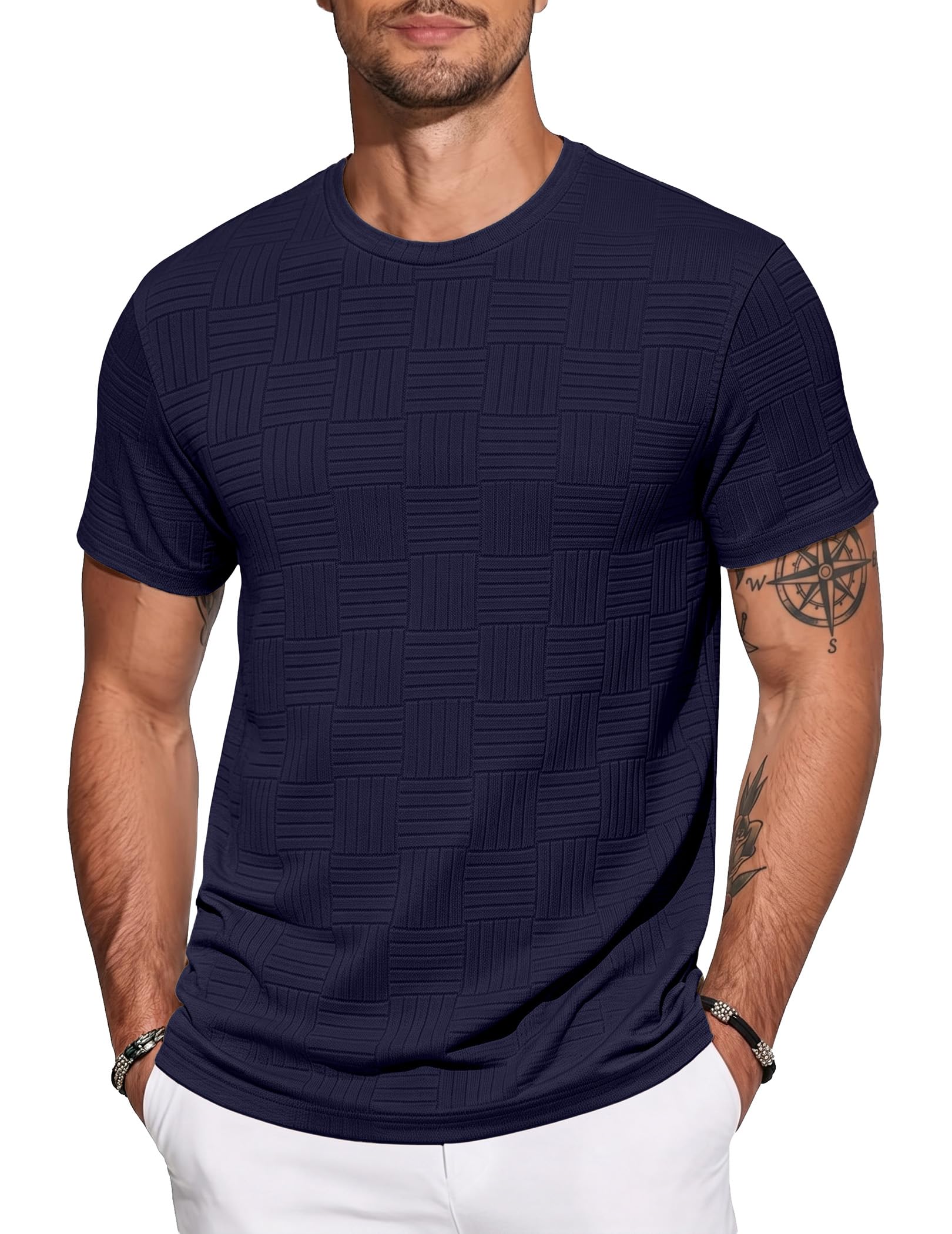 JMIERR T Shirt Herren Muscle fit Kurzarm Textured Sportshirt | Rundhals,Strukturierter Jacquard-Stoff,Hautfreundlich,4-Wege-Elastisch,Sommer T-Shirts für Herren