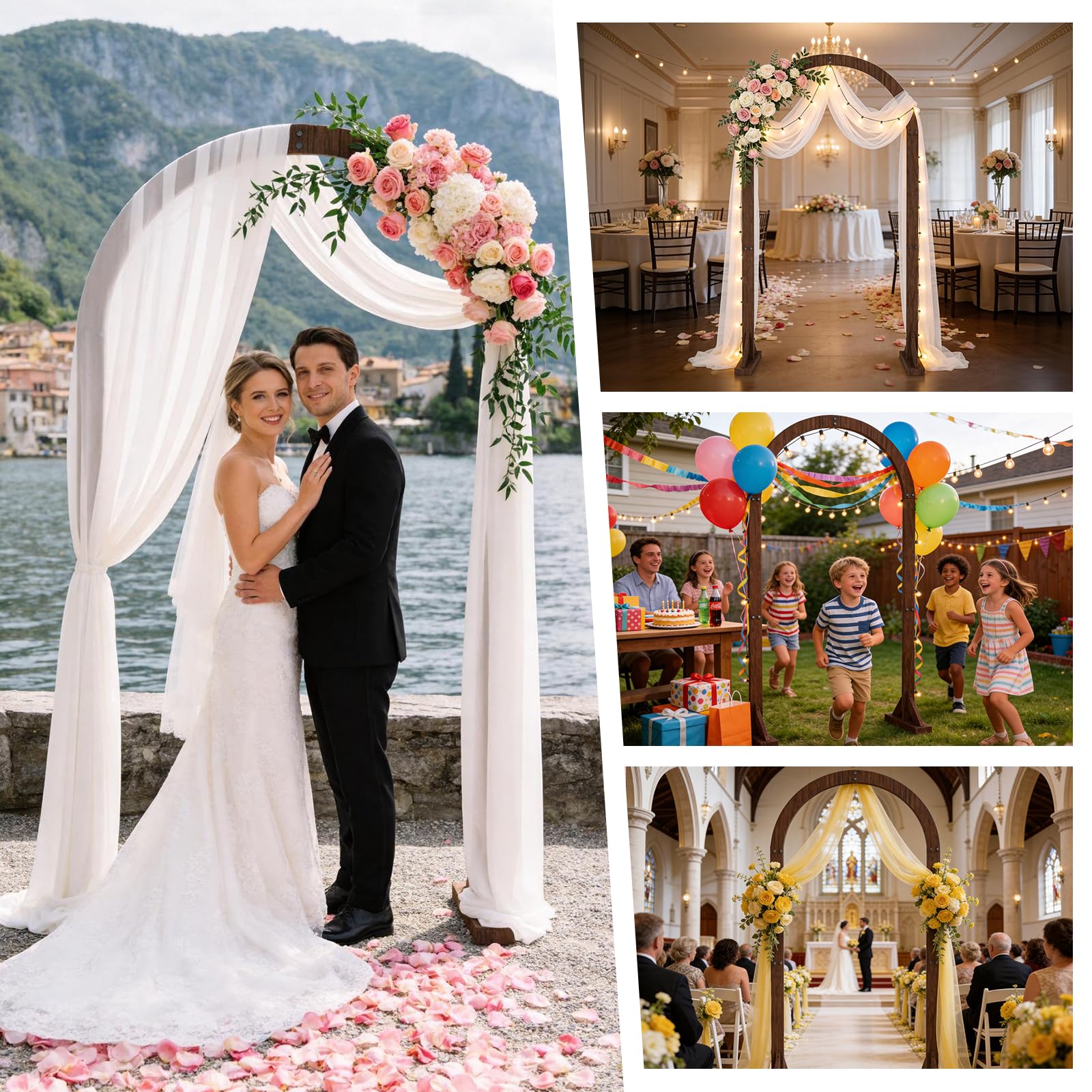 Hochzeitsbögen aus Holz für Zeremonie, 1,8 m Hölzerner Laubbogen, Hintergrundständer mit Design-Bündel für drinnen und draußen, Geburtstag, Party, Garten, Strand, Wald, rustikale Boho-Dekoration