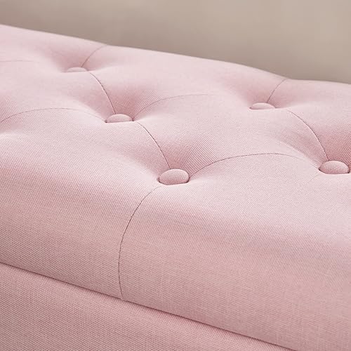 Miniatura 6 de Banco de almacenamiento moderno banco de entrada, banco otomano tapizado de lino para el pie de la cama, banco reposapiés con patas de madera, 40