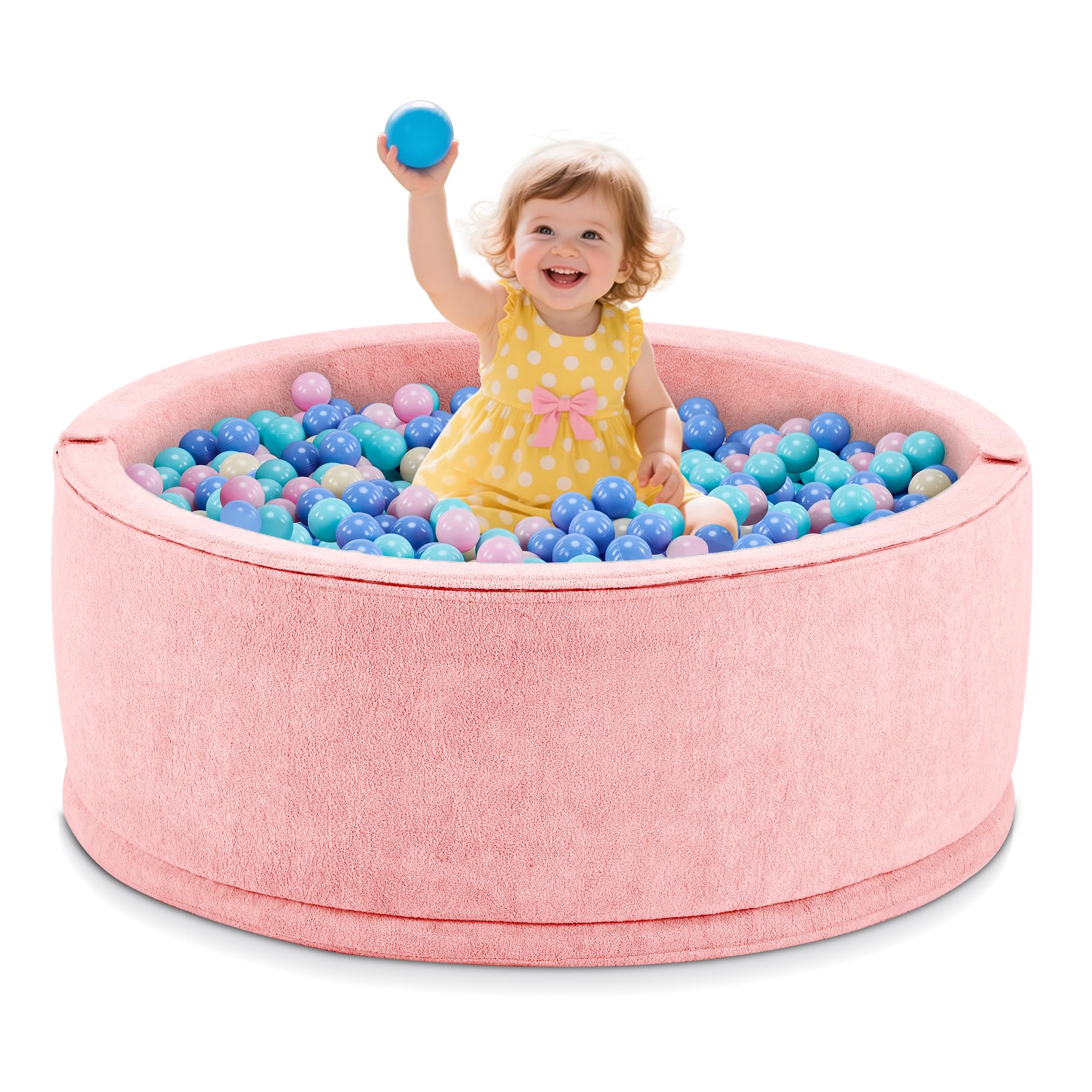 Bällebad ohne Bälle für Baby ab 1 Jahr, 7-in-1 Multifunktionales Schaumstoff Bällepool Ballgruben Kinder, Rosa