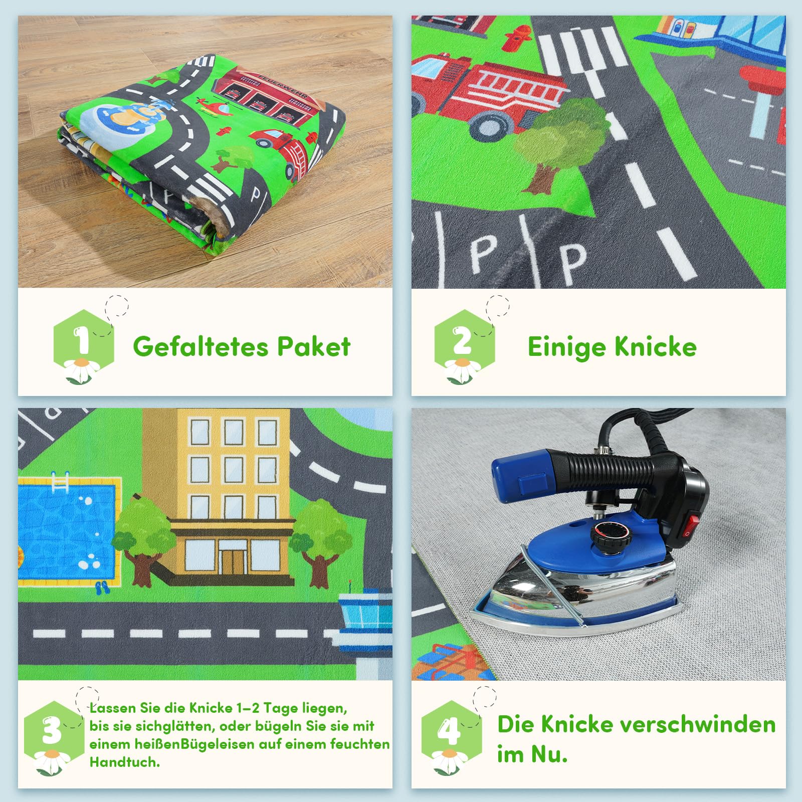Rezutan Spielteppich Straße Kinder, Kinderteppich Spielzimmer 140X200cm | Kurzflor Waschbar & Rutschfest Teppich für Kinderzimmer Klassenzimmer, Spielzimmer, Schlafzimmer Spielteppich für Kinder
