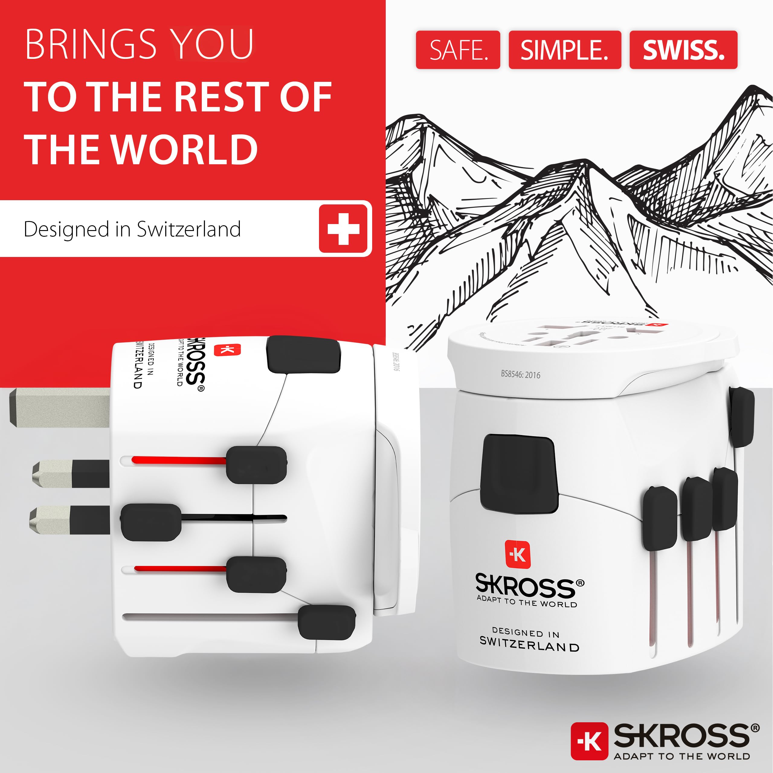 SKROSS | 1.103180 | Zestaw 2 uniwersalnych adapterów podróżnych | Do i z 250 krajów - Moc do 1750W - Ochrona przed wstrząsami