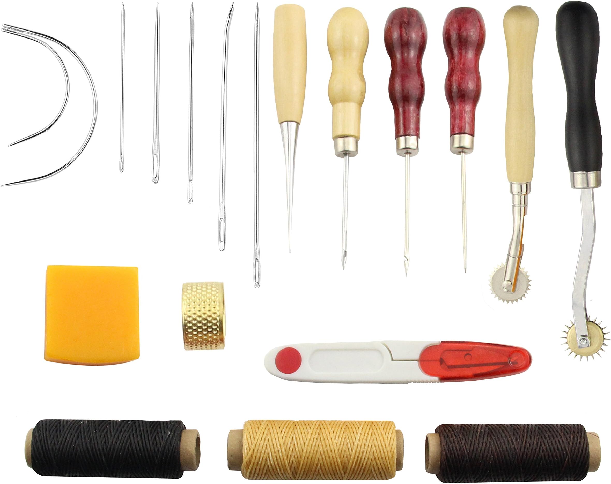 Obecome 13Pcs Leather Craft Tools,Craft Leather DIY Hand Stitching Sewing Tool Set Including Thread Awl Waxed Thimble Kit