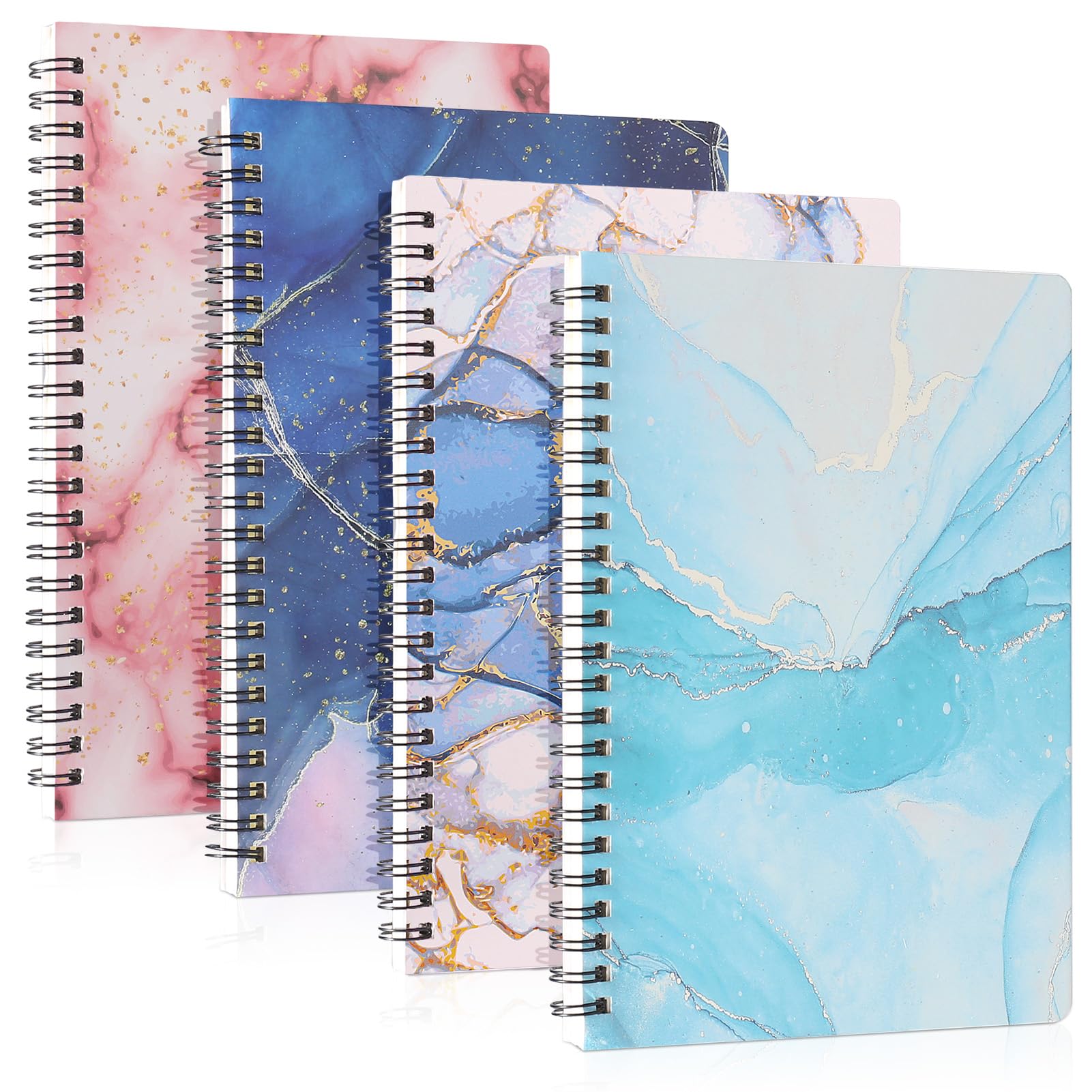 Zuimei4 Pack A5 Spiral Notebooks Bound Hardcover Notebook 160 Pages Hardback Marble Ruled Lined Journal Notepad, Waterproof Notebook for Student Office School Supplies