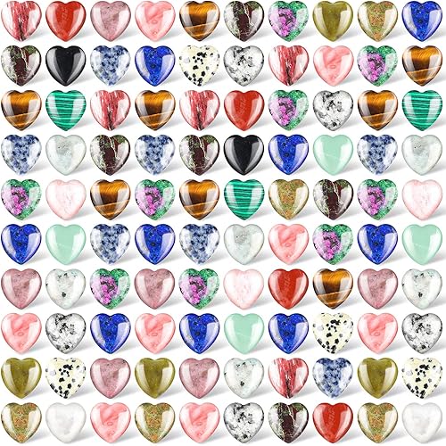 108 piedras de corazón a granel de 0.8 pulgadas en forma de corazón, piedras preciosas de cristal natural, regalo curativo a granel, bolsillo de