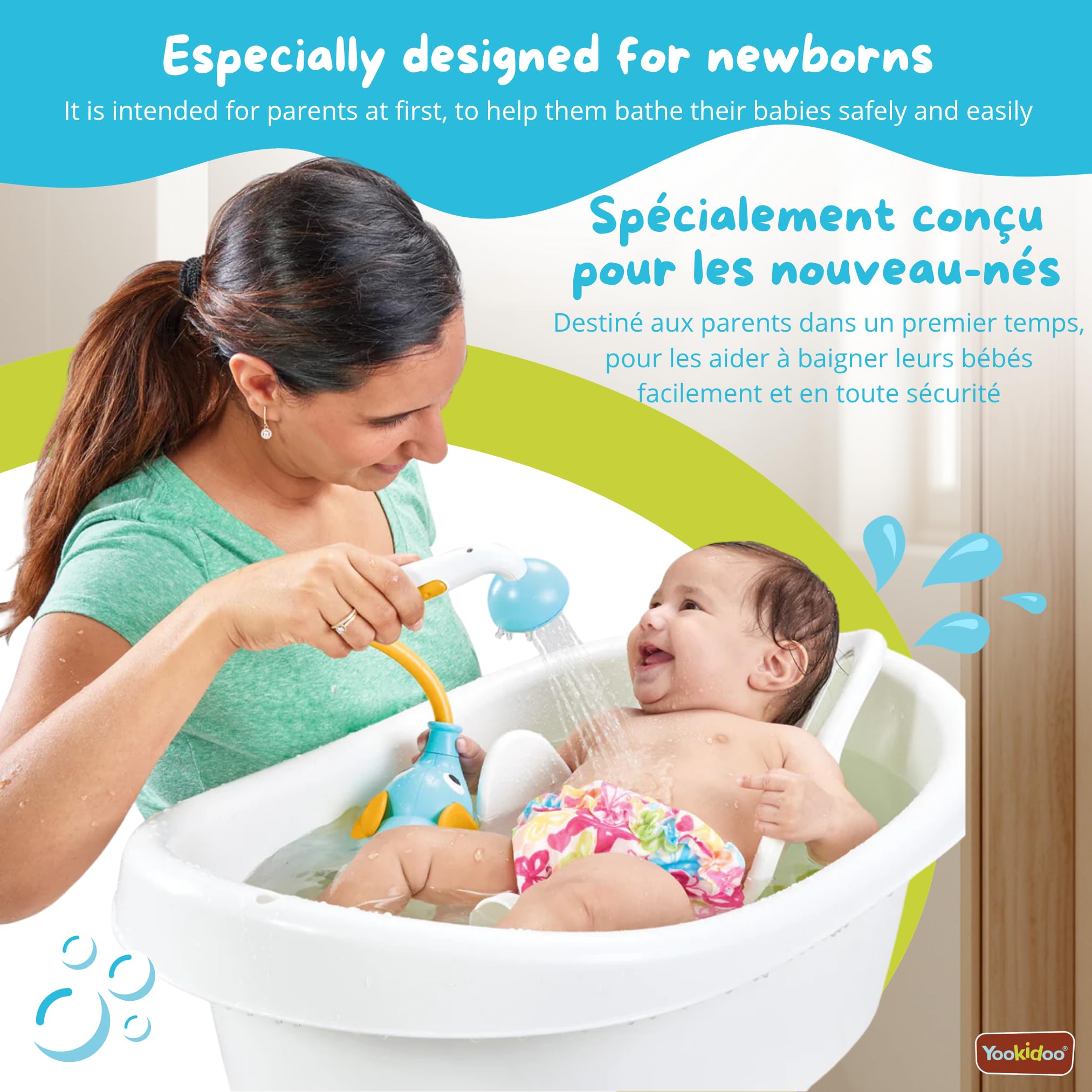 Ducha de baño elefante azul y naranja - Yookidoo