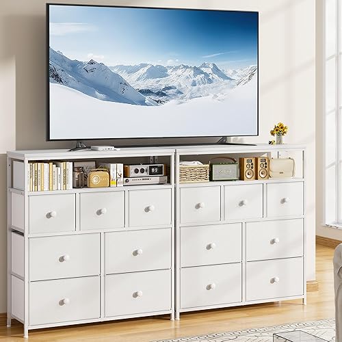 Miniatura 33 de EnHomee Soporte de TV para dormitorio con 7 cómodas y 2 estantes abiertos, cómodas y cómodas para pasillo, entrada, dormitorio, gris Gris