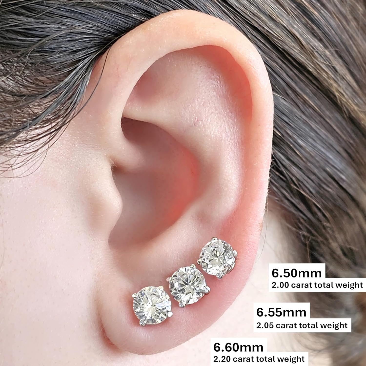 .20ct-4.00ct CVD Lab Grown Diamond Stud Earrings E-F VS2-SI1-14 Karat-Threaded or Friction Round & Princess