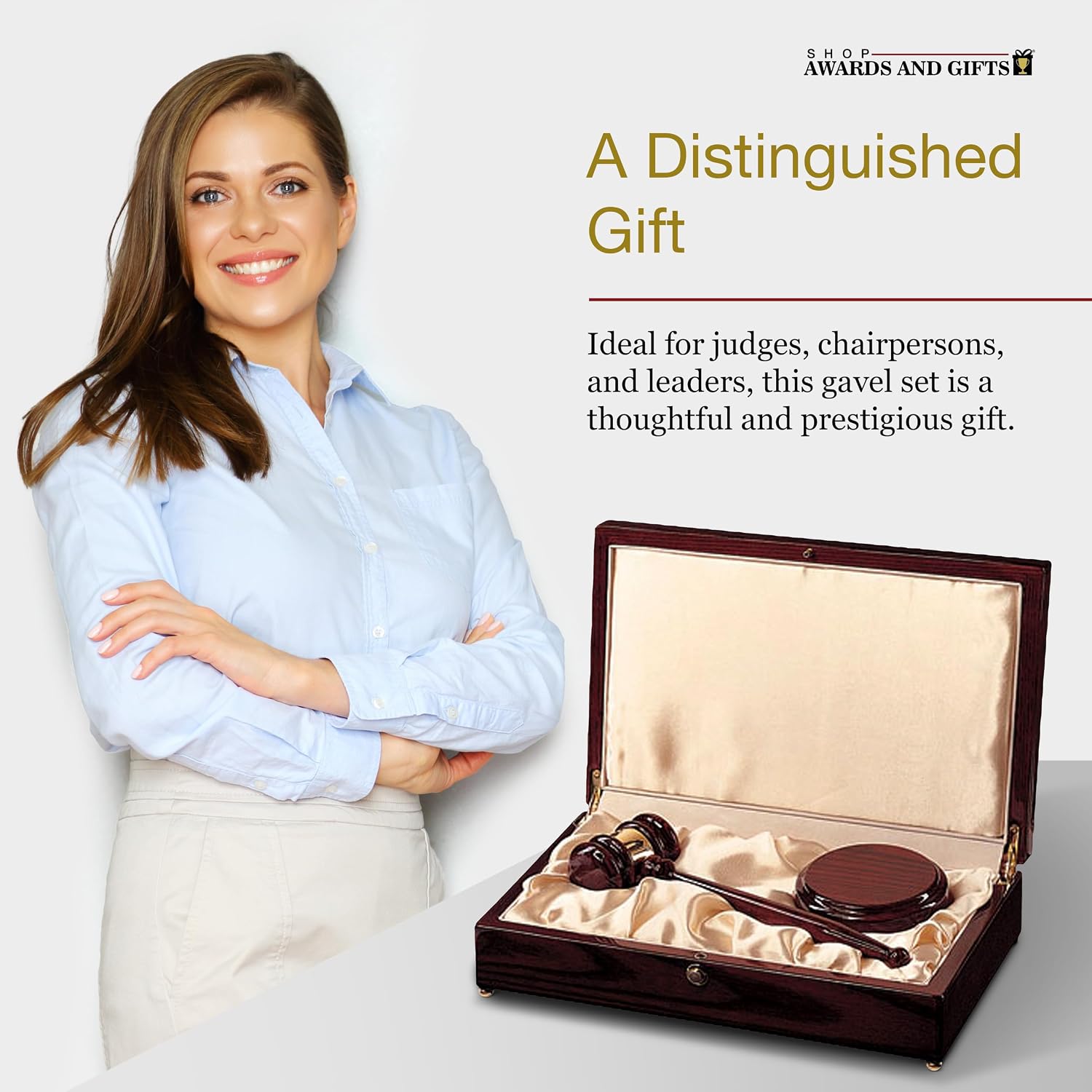 SHOP AWARDS AND GIFTS 10 Inch High Gloss Rosewood Piano Finished Gavel and Block Set, Includes 9 x 13 inch Deluxe Satin Lined Box, Can Be Personalized