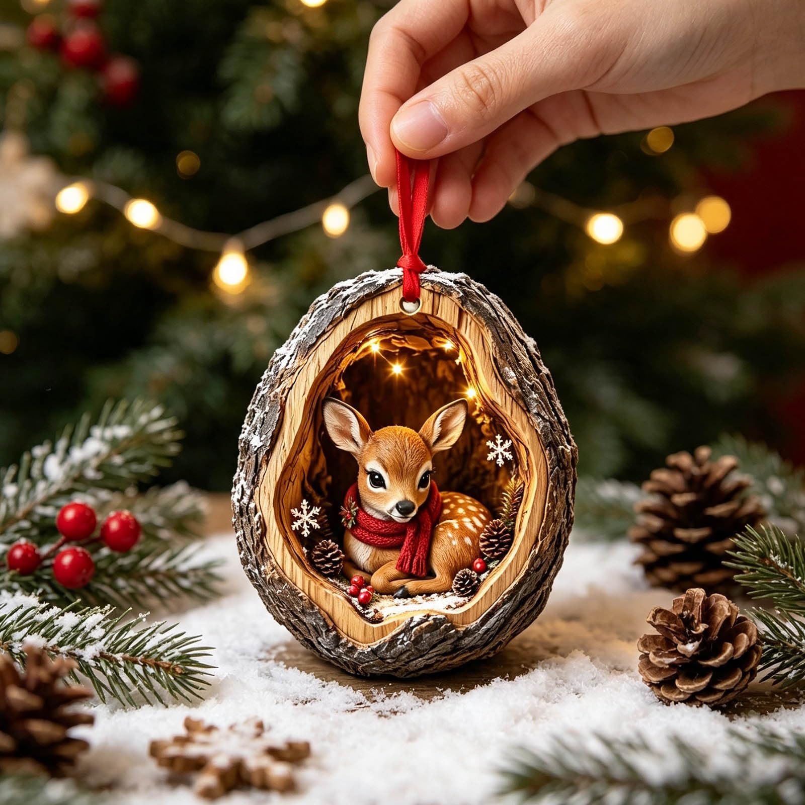 Waldtiere Weihnachtsschmuck 3D Anhänger Tiere Baumschmuck Weihnachten (4PC)