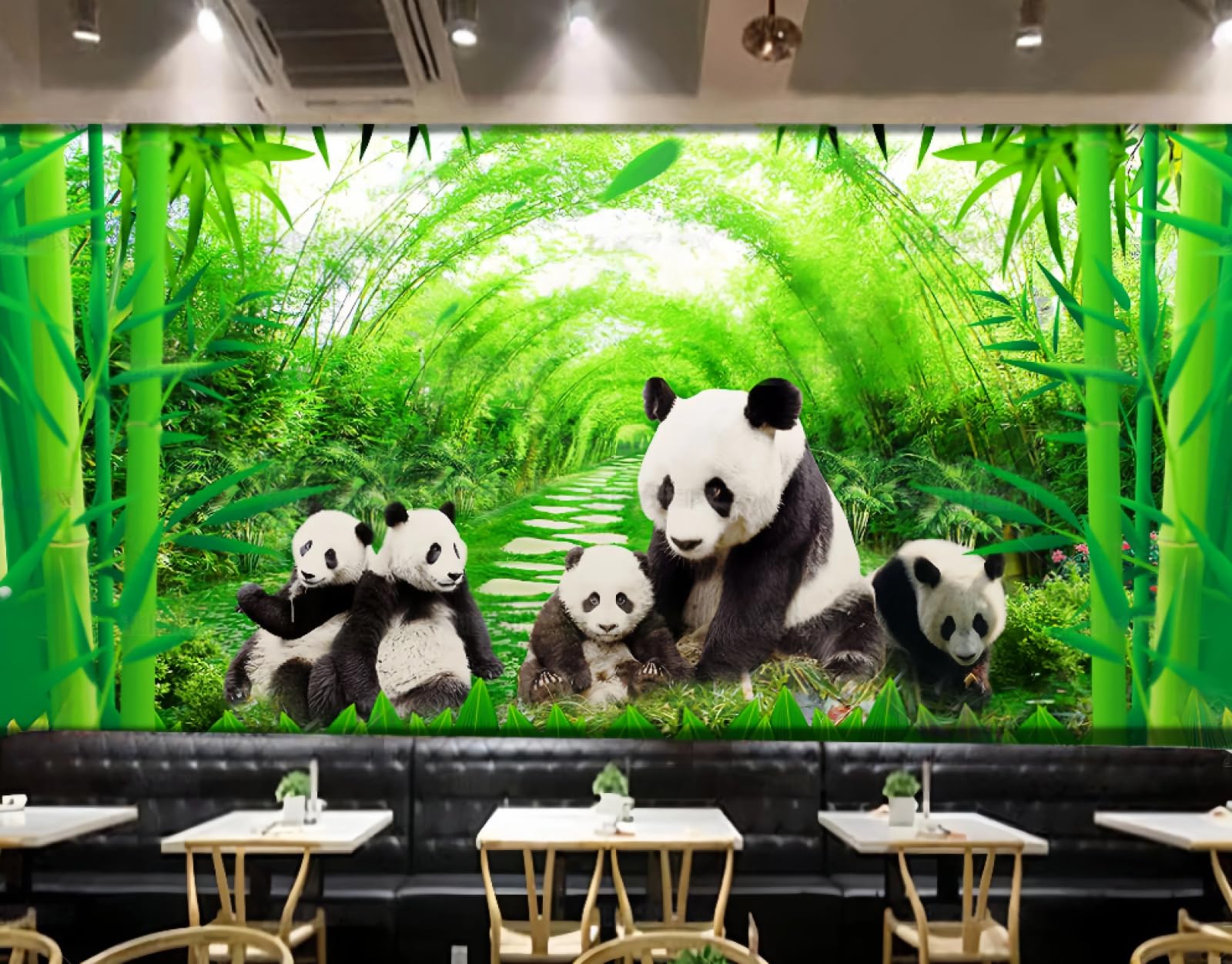 Ręcznie malowana bambusowa tapeta panda do kawiarni i restauracji, 3D, 150x105cm