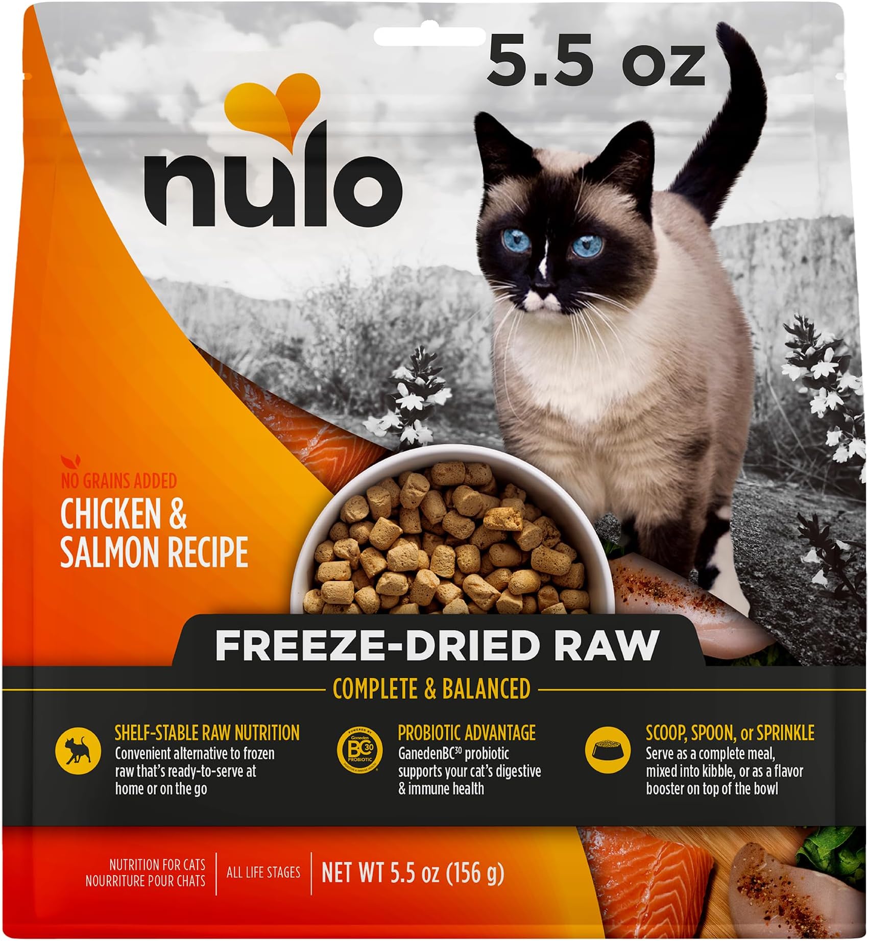 Freestyle Freeze-Dried Raw, Ultra-Rich Grain-Free Dry Cat Food for All Breeds and Life Stages with BC30 Probiotic for Digestive and Immune Health, Chicken & Salmon, 5.5 Ounce