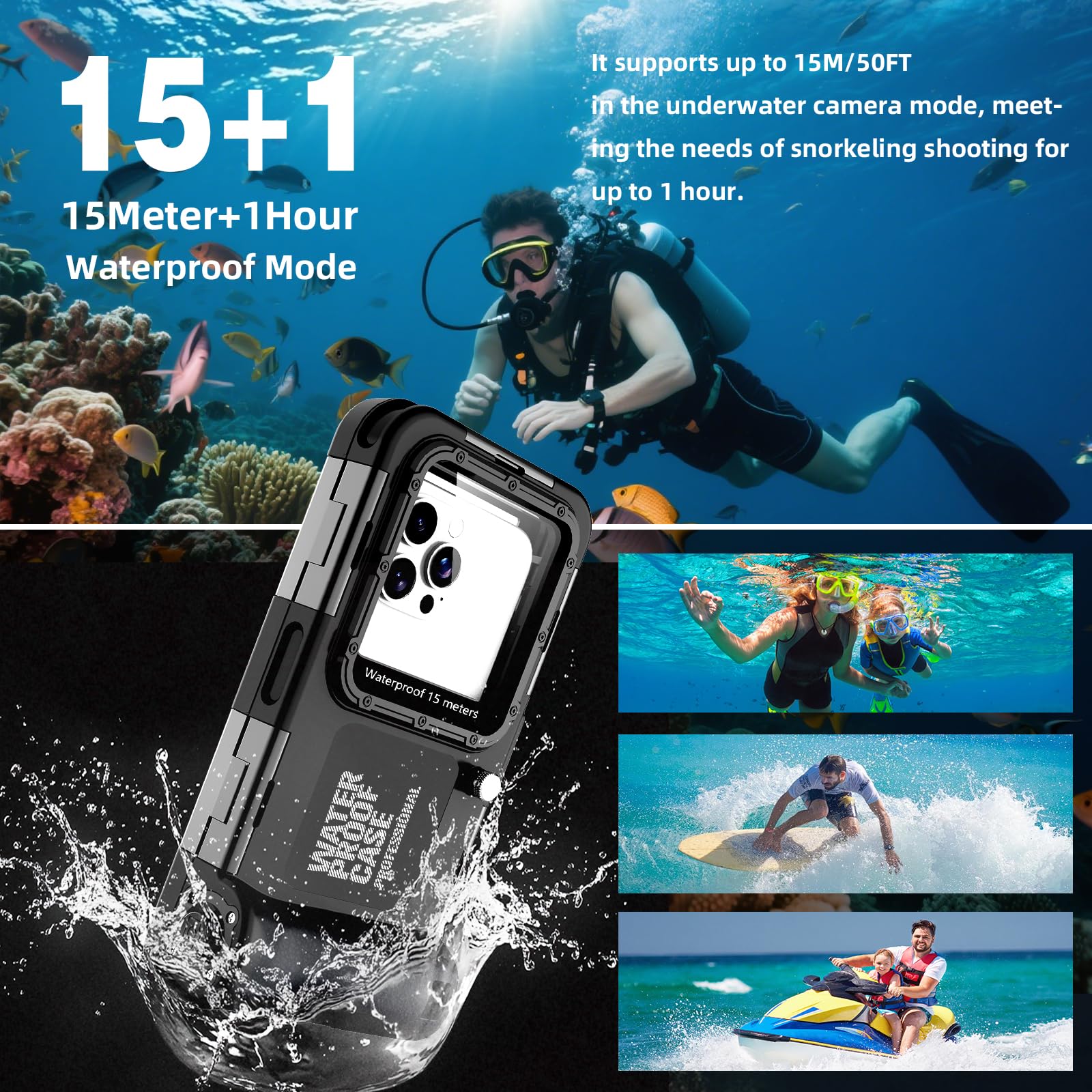 Custodia impermeabile per telefono subacquea, 2025 professionale per immersioni subacquee, nuoto, snorkeling, surf, custodia per foto e video subacquei, per iPhone 16 Pro Max/16 Pro, ecc