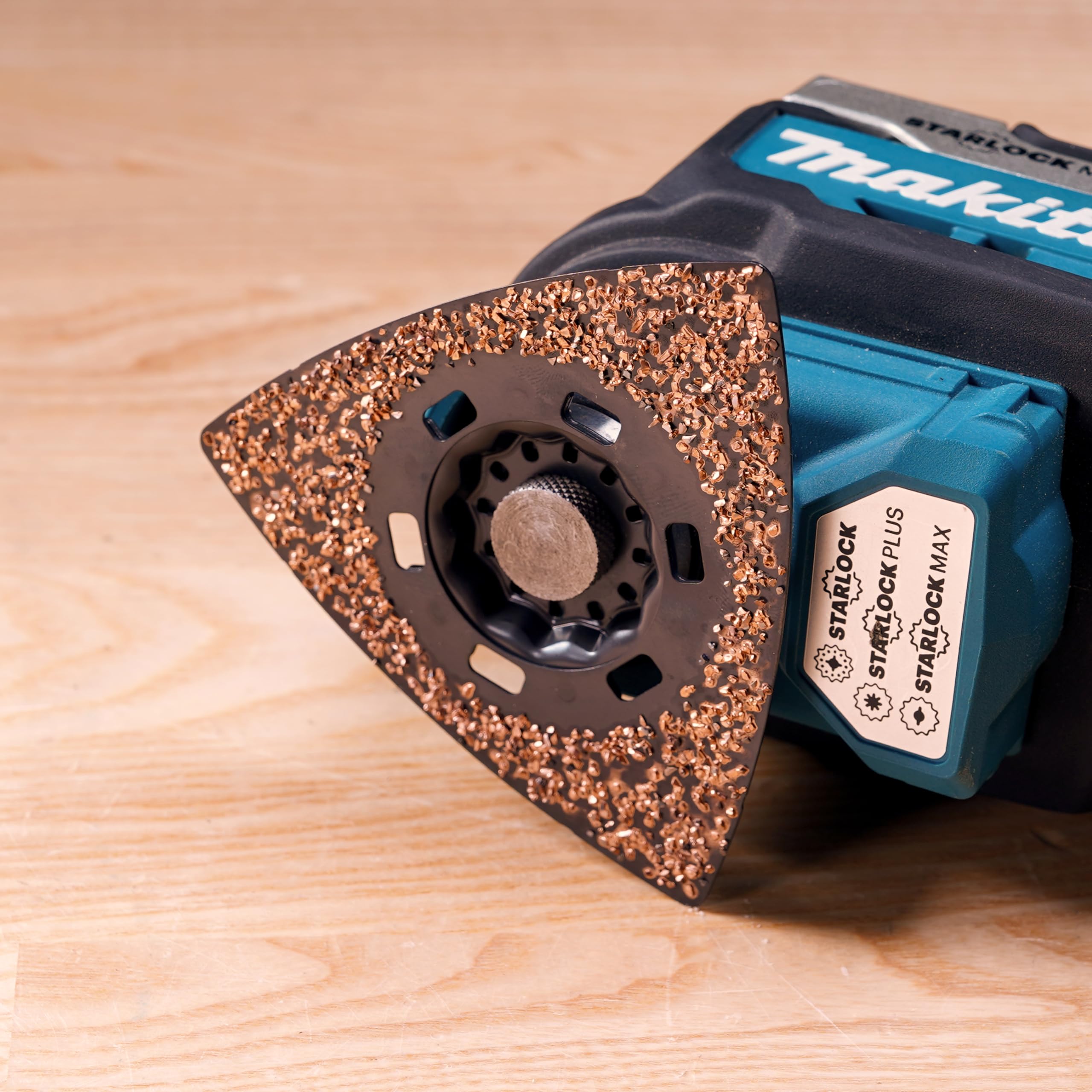 Makita B-69799 Starlock HM/TC Deltaplatte 90 mm TMA083, Körnung 20, für Mörtel, Leim, Fiberglas, Holz, für Multitool, Multifunktionswerkzeug, 1 Stück