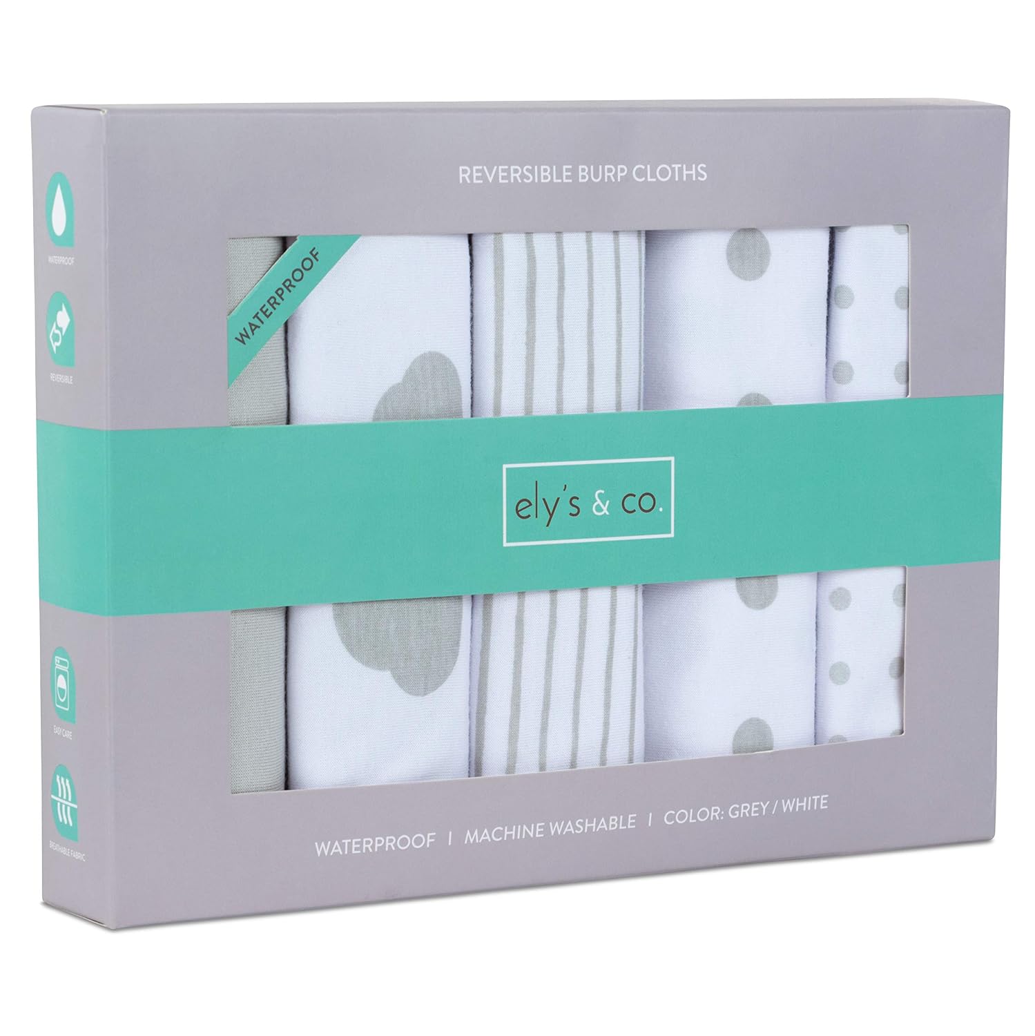 Ely’s & Co. Baby Burp Cloth,Waterproof Reversible Jersey Cotton Large Burp Cloths, Cloth Diapers 20″ x 12″ 5 Pack Grey Combo for Baby Boy or Baby Girl