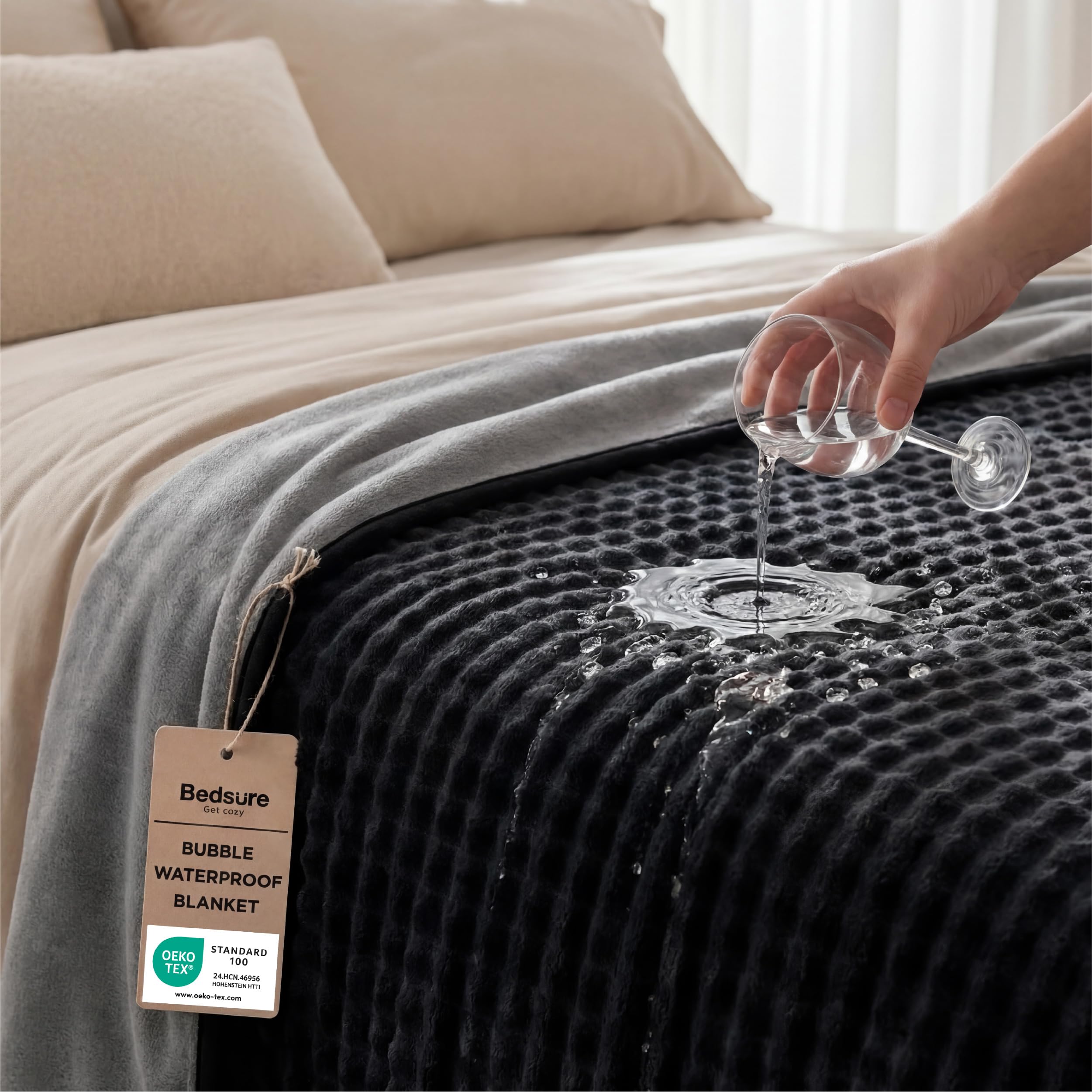 Photo 1 of Bedsure Bubble Waterproof Blanket for Bed - Soft Fleece Reversible Dog Blankets for Large Dogs, Waterproof Couch Sofa Cover Bed Protector, Black/Grey, King 108x90 inches
