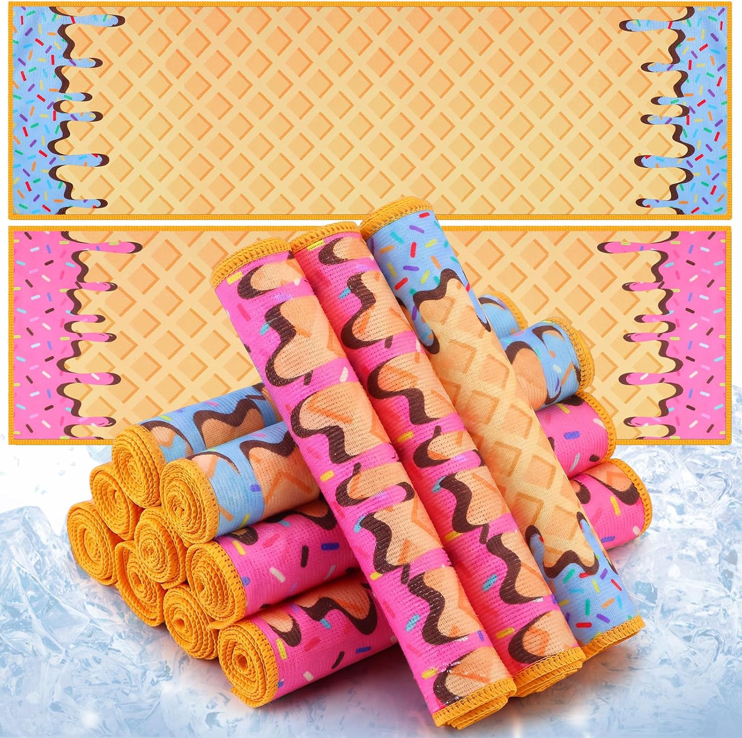 Peryiter 12 Pcs Baseball Ice Cream Drip Cooling Towel Microfiber Absorbent Lightweight Sport Cooling Towel Sweat Sport Rags for Baseball Team Coach Gifts Event Yoga Running Gym(Blue,40 x 12 Inch)
