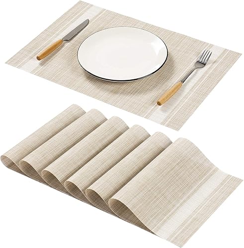 Miniatura 41 de AHHFSMEI Juego de 6 manteles individuales para mesa de comedor, manteles individuales de vinilo tejido de plástico, antideslizantes, aislamiento