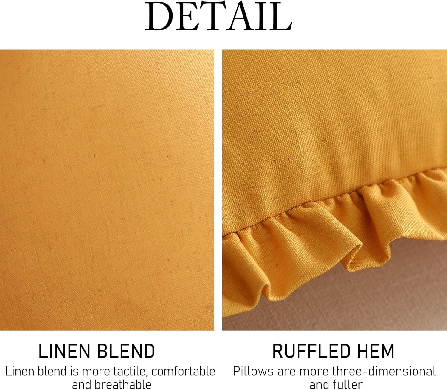 ISAENNE 2 Pieces Classic Yellow Square Throw Pillow Cover 18"x18", Solid Color Farmhouse Linen Cotton Decor Pillow Cover with Ruffles, Sturdy Throw Pillow Case for Couch Sofa Bed Living Room