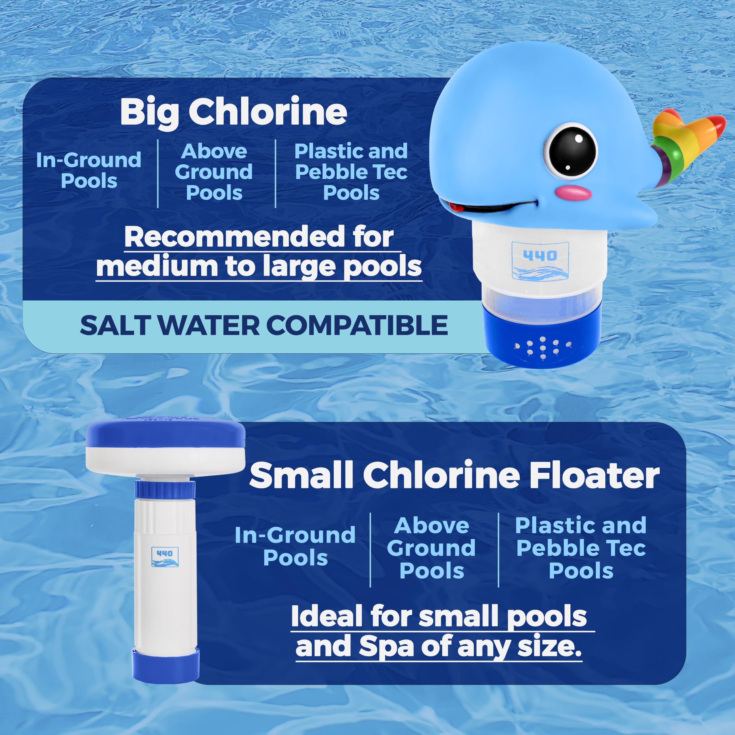 440 Distributeur de chlore flottant de piscine, s'adapte jusqu'à 3 pastilles de chlore de 7,6 cm, débit réglable, contrôle, plastique robuste – Convient pour les petites et grandes piscines – 236,8 g