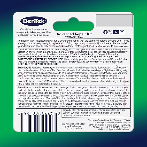 DenTek Temparin Max Caps & Fillings Repair Kit - 0.0733 oz, Pack of 4