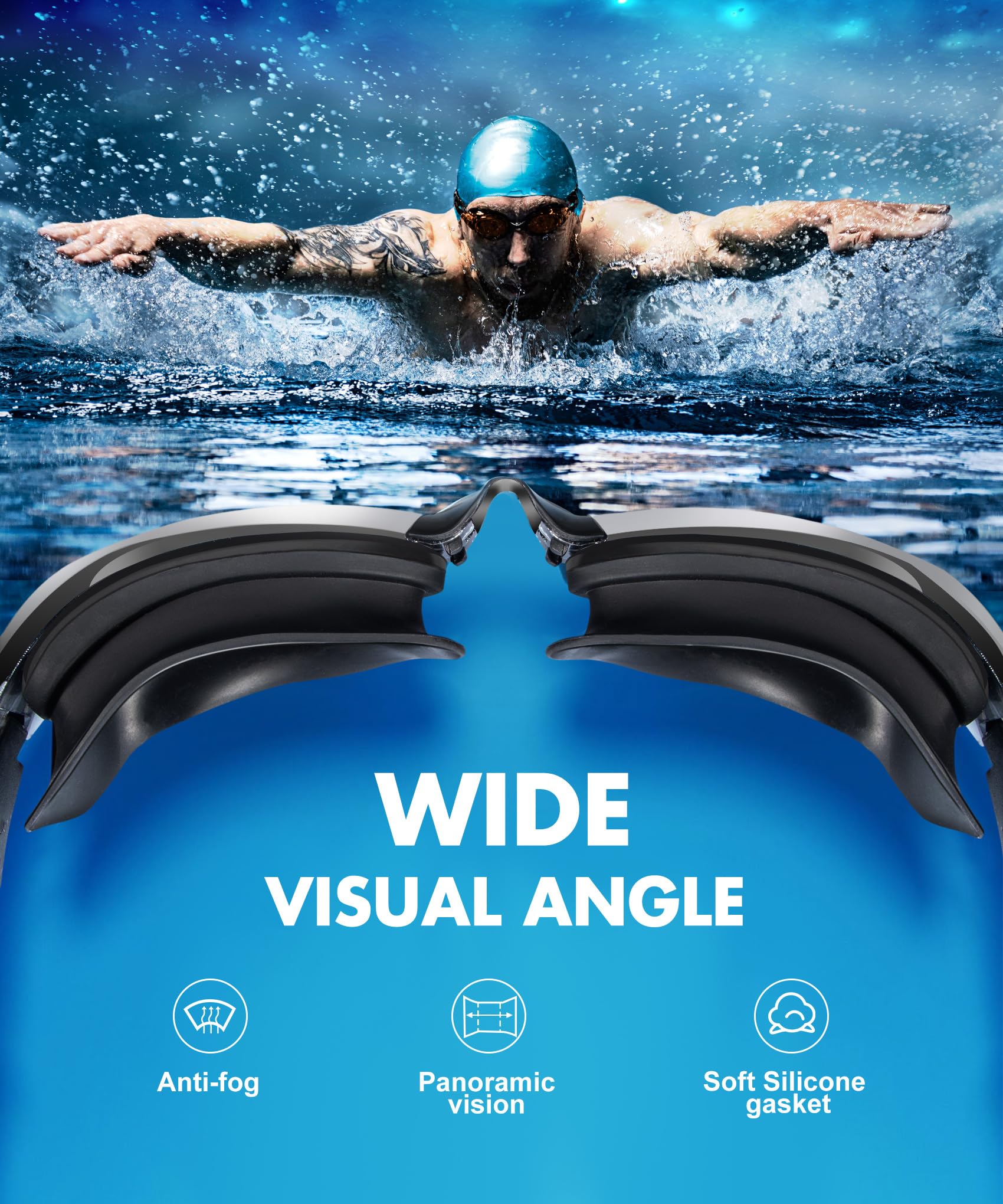 NSSIW Gafas de natación para adultos, para hombres y mujeres: antivaho, sin fugas y campo de visión ultra ancho, paquete de 3