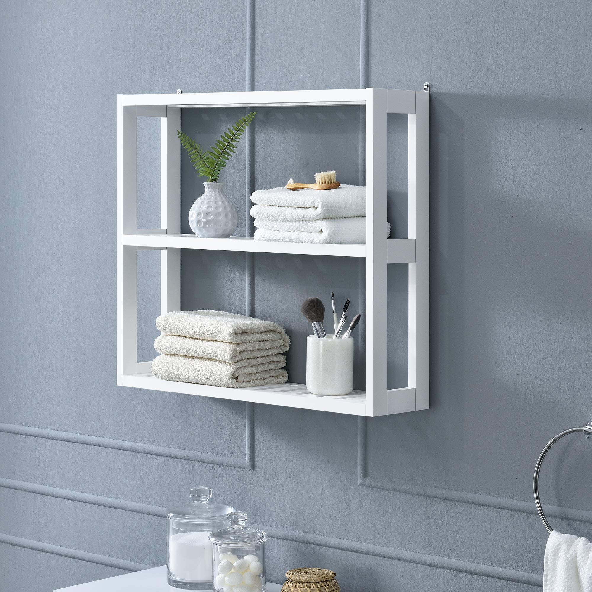 Estantería de pared para el baño - 54x15x60cm - blanco - 2 compartimientos