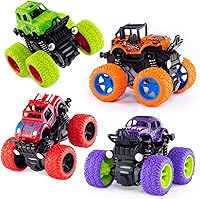 afontoto 4 Pack Monster Trucks for Boys Girls 3-7: Friction Powered Pull Back Cars, Durable No Battery Toys Indoor Outdoor Play