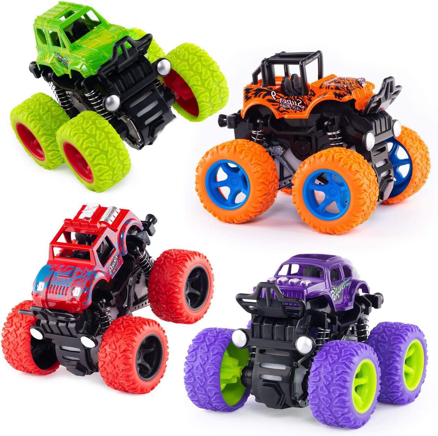 4 Pack Monster Trucks Toys for Boys 2 3 4 5 6 Year Old, Friction Powered Pull Back Car Toys for Toddlers Kids Ages 2-3-5-7, Best Birthday Christmas Party Gift for Boys and Toddlers