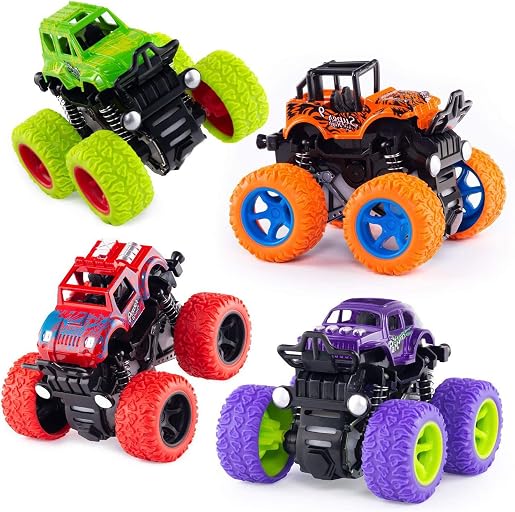 4 Pack Monster Trucks Toys for Boys 2 3 4 5 6 7 Year Old, Friction Powered Pull Back Car Toys for Toddlers Kids Ages 3-5 2-4 4-7, Best Birthday Christmas Party Gift for Boys and Toddlers