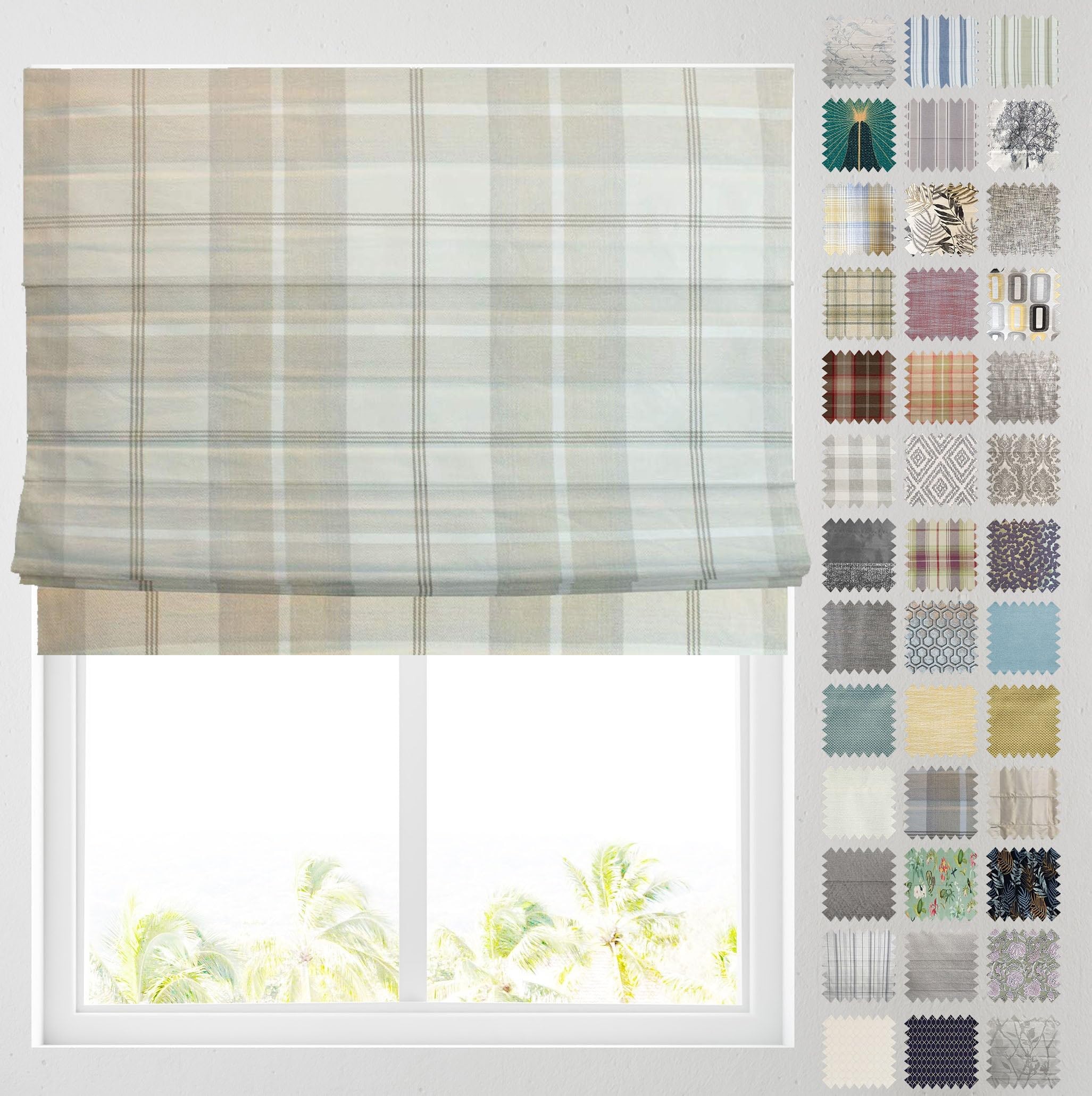Barnes Blinds - Patterned Roman Blinds, Fully Lined, Custom Sizing Available - Durable Fittings Easy Fit (Tartan Check Natural 183cm)
